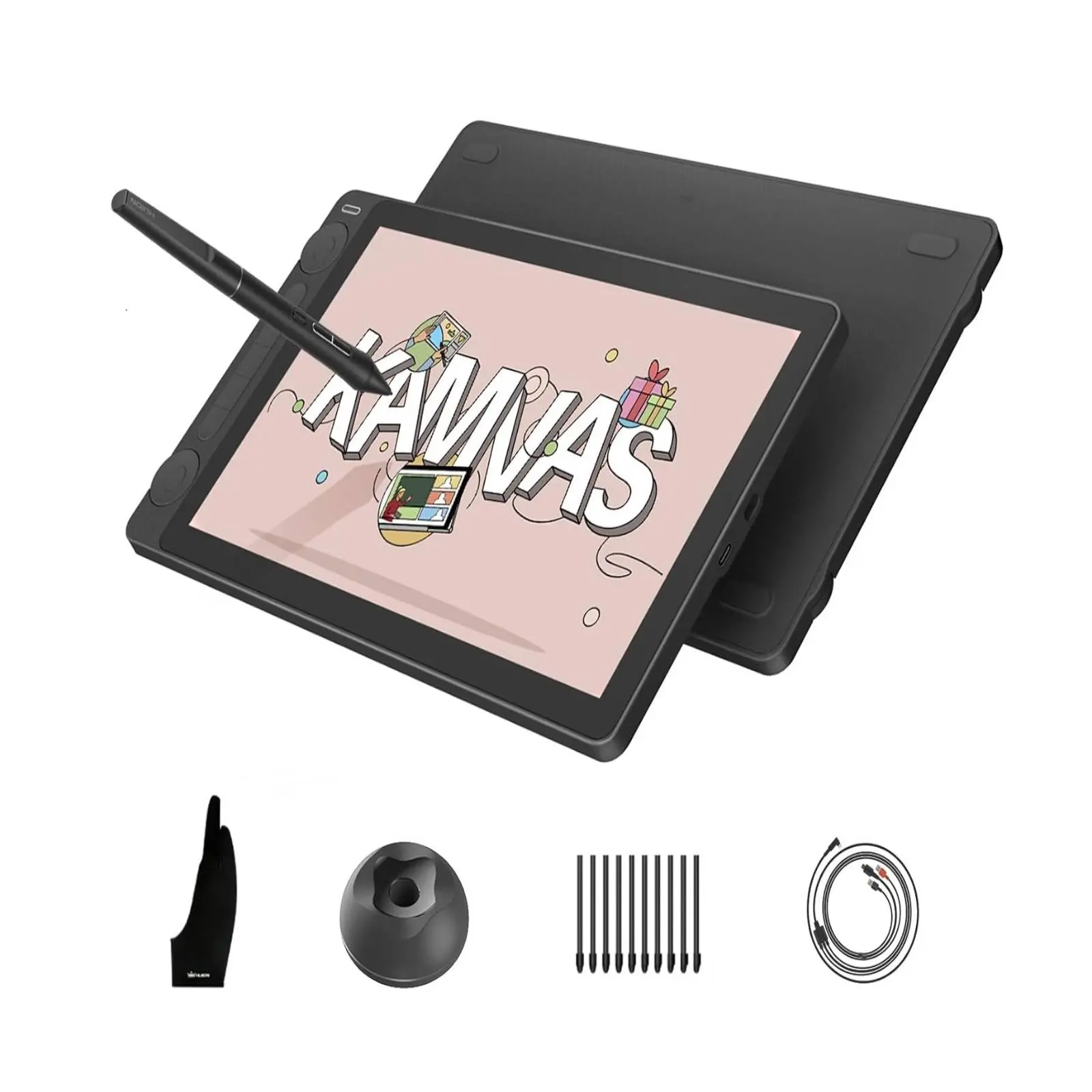 HUION Kamvas 13 Gen 3 Digital Drawing Tablet with Screen - 13.3-inch Full Laminated Anti-Sparkle Glass, 99% sRGB, 90% Adobe RGB, PenTech 4.0, 16384 Pen Pressure, 2 Dial Controllers, 5 Silent Press Keys, Dust-Proof Grip, USB-C for Digital Artists (Black) G