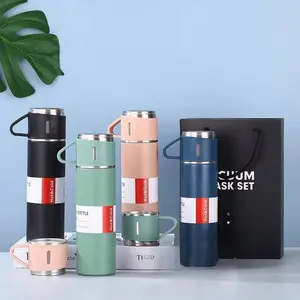 500ML stainless steel vacuum thermos cup, sealed and leak-proof, long-term thermal insulation, with 3 lids, can be used as drinking cups, gift box packaging, suitable gifts for family and friends, Flasks