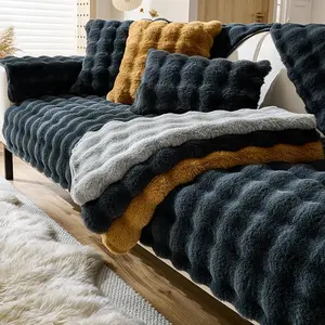 Solid Color Faux Fur Sofa Cover, 1 Count Warm & Thick Faux Fur Soft Sofa Cover, Sofa Cover for Home Living Room Bedroom Decor, Sofa Slipcover, Sofa Couch Slipcover