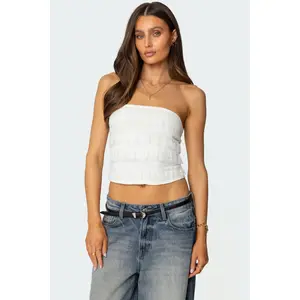 Georgette Lacey Ruffle Tube Top