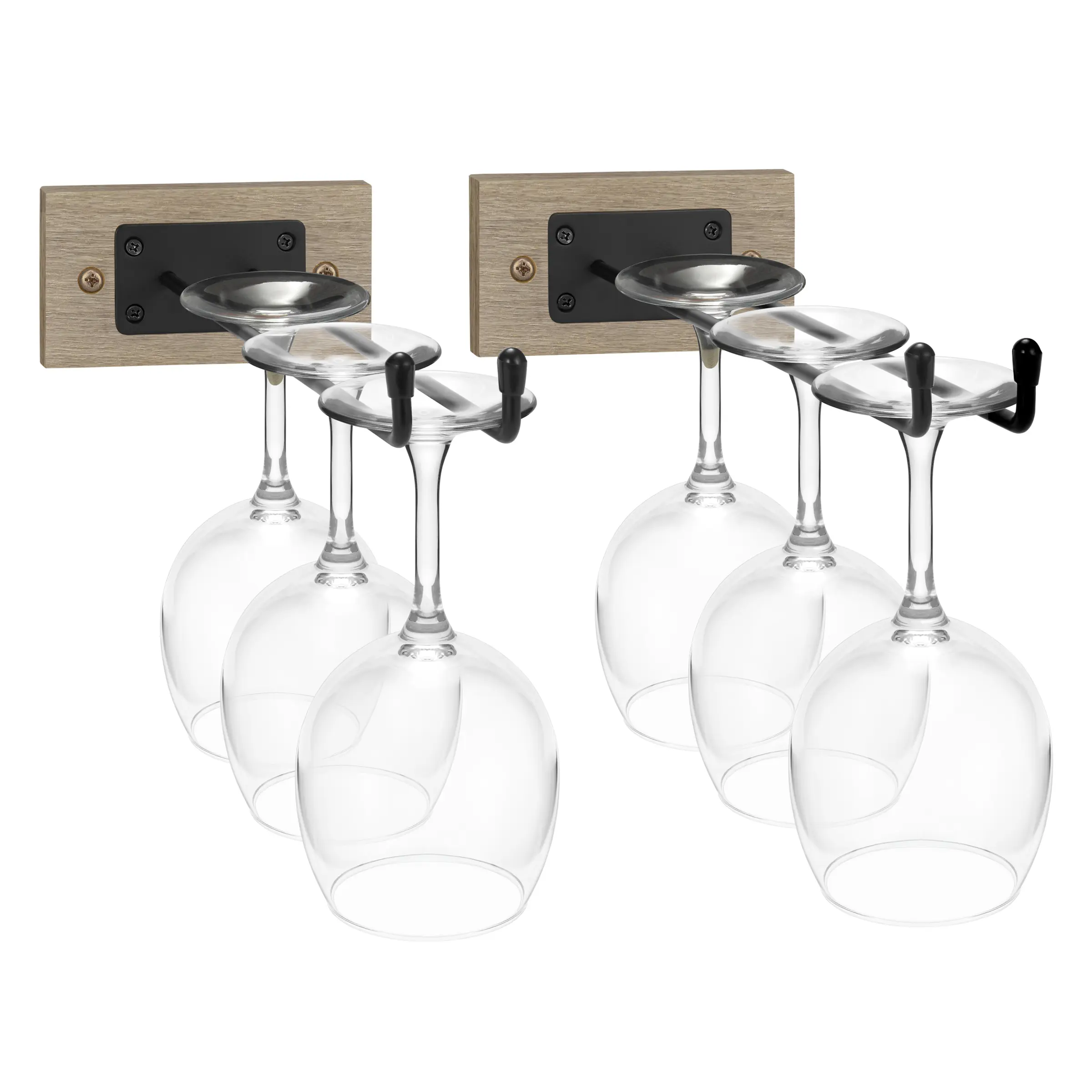 Sorbus Wall Mounted Wooden Wine Glass Stemware Rack Set - Wire & Wood Home Storage Organiser for Wine, Champagne Glasses, and Kitchen Utensils