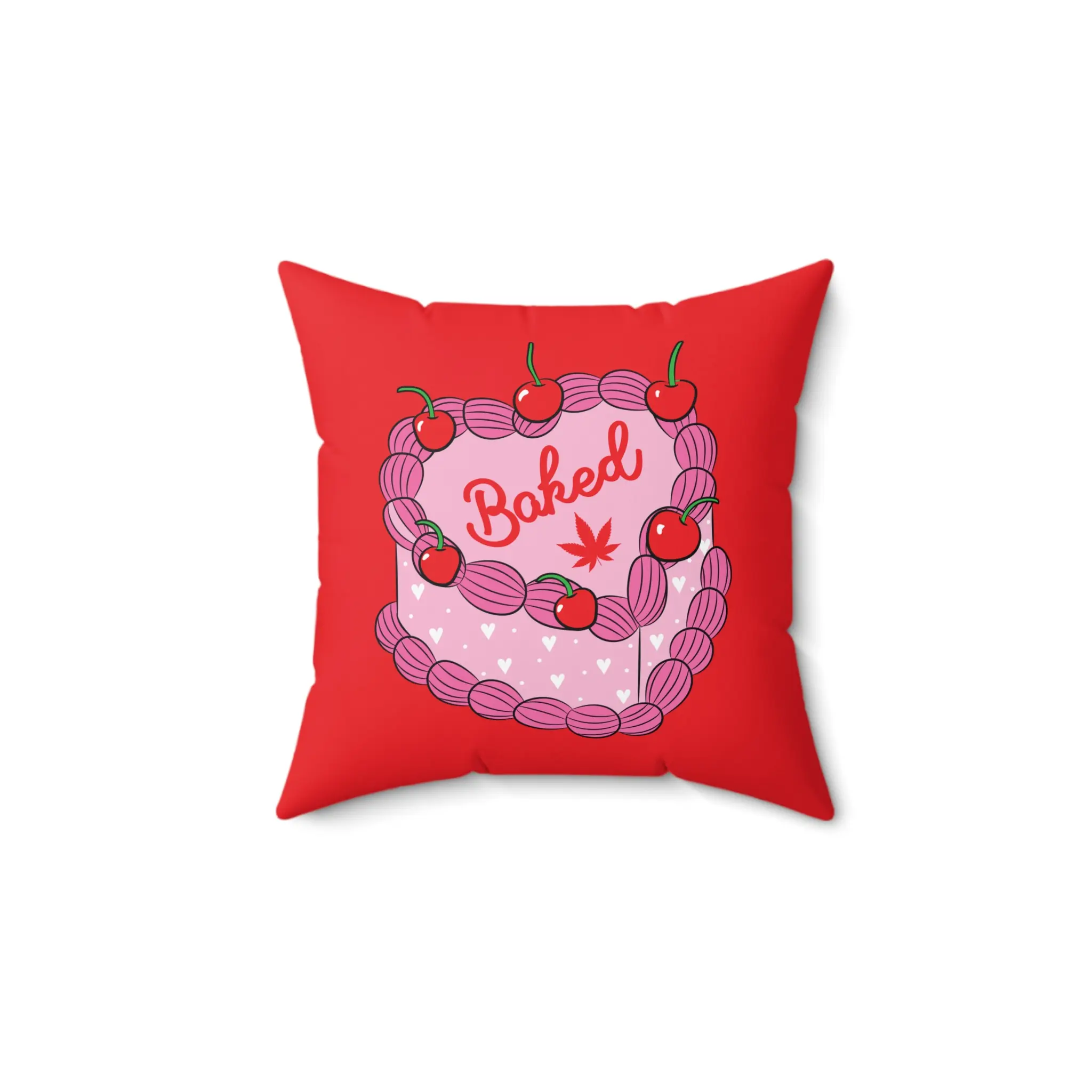 Baked Cherry Red Square Pillow - Fun Decor