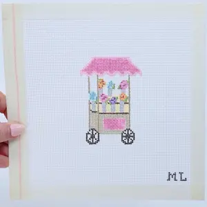 Flower Cart | Hand-Painted Needlepoint Canvas | 18 Mesh | Made to Order | Canvas Only