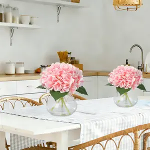 Garvee Elegant Faux Silk Hydrangea Flowers in Pink, Green, White, and Blue - Realistic, Durable, and Vibrant Decorative Blooms Ideal for Home, Wedding, and Event Arrangements