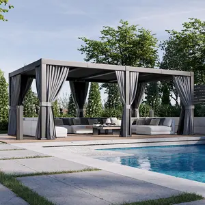Aoxun 10x10 All-Aluminium Sturdy Louvered Pergola Shade Outdoor Gazebo - Independent Adjustable Roofs, Waterproof Curtains, Netting, Integrated Drainage System - Sun Protection Deck Canopy for Patios, Backyard