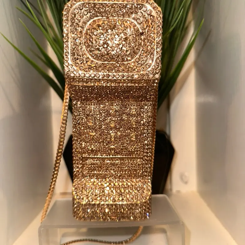Gold Cellphone Crystal Bag