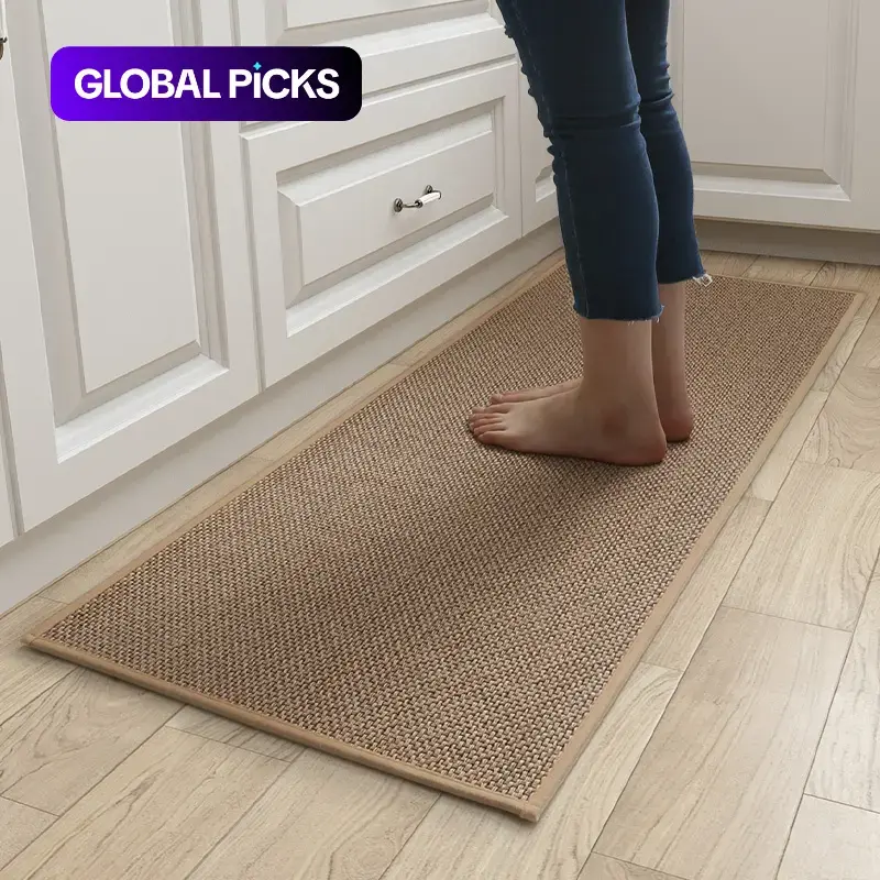 Washable Non-Slip Farmhouse Kitchen Rugs, Rug Sets, 2-Piece Faux Sisal Runner Set, Faux Woven Kitchen Mats for Home, Dormitory, Bathroom & Hotel, Indoor Floor Decor Rugs, Machine Washable #GLOBAL PICKS