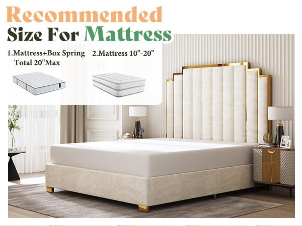AMERLIFE Bed Frame with 65" Headboard, Upholstered Platform Bed with Golden Plating Trim, Modern Luxury Bed Frame, No Box Spring Needed/No Mattress/Queen/King/Best Gift Ideas/Christmas Gifts