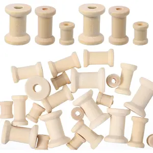 30 count Wooden Spools, 3 Sizes  Wooden Spools for Crafts, Unfinished Empty Bobbins for Sewing Embroidery Machines, Wire Weaving, Thread Cord Ribbon Organizer, Arts Crafts DIY Textile Projects