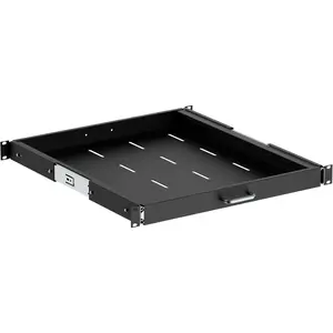 ynVISION.DESIGN 1U Sliding Rack Shelf – 20″ Deep Pull-Out Rack Mount Tray Extends to 35″, Fits 19″ 4-Post Server & AV Racks, Heavy Duty Steel Drawer Shelf, Network Cabinet Rack Shelf, 44 lb Capacity
