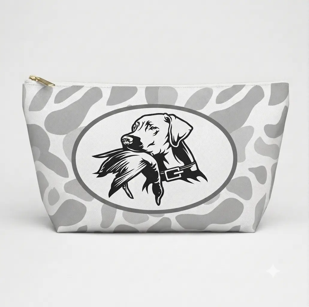 Duck Dog Hunting Accessory Pouch, Duck Retriever Cosmetic Bag, Waterfowl Hunting Zipper Pouch, Hunting Toiletry Bag, Camo Travel Makeup Organizer
