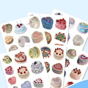 Vintage Cream Cake Stickers Pack of 60, Multicolor Dessert Designs, Perfect for Journaling, Scrapbooking, Party Decorations