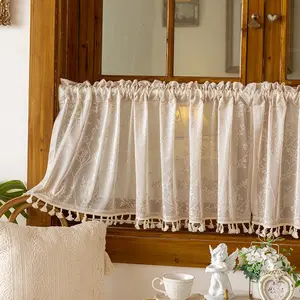 Vintage Lace Trim Transparent Curtain Panel, Rod Pocket Hanging, Garden, Cabin, Living Room, Bedroom, Balcony, Kitchen Window Decor, Home Decoration Curtain