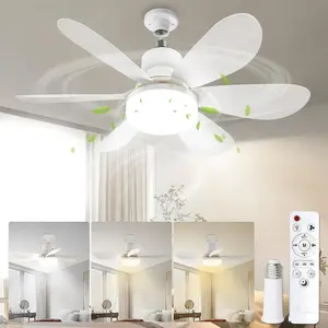 Portable Fan Light with Remote Control, Small LED Ceiling Fan Bulb Lamp, Three-Color Dimmable Smart Remote Wind, 20 Inch Plug-In Base, Adjustable Lights, Led Lighting Fan