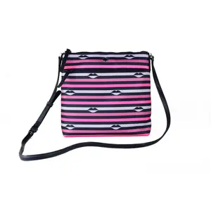 Kate Spade Jae Nylon Leather Flat Pink Striped Multi Crossbody HandBag Purse