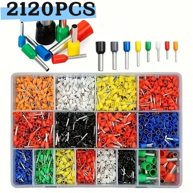 2120pcs Tubular Wire Terminals Assortment Kit - Insulated Crimp Terminals Set with VE-Type Connector Blocks Durable Reliable Connectors for Efficient Electrical Wiring and Connections Solderless Crimp Connectors Crimping Terminals