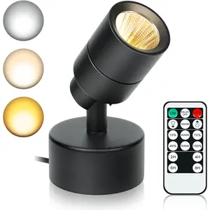 LED Spotlights Indoor, 5W Plants Uplighting with Remote Control Dimmable & Timer, 3000K/4000K/5000K Adjustable Floor Spot Lights for Pictures Artwork, Accent Stick on Wall Light with 5.9 FT Plug Cord
