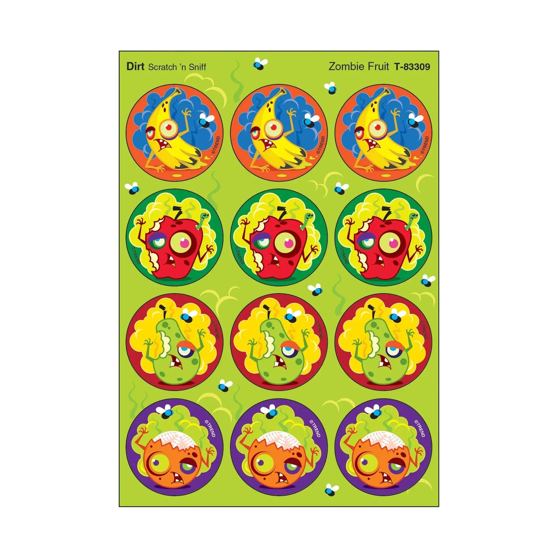 Zombie Fruit, Dirt scent Scratch 'n Sniff Stinky Stickers® – Large Round