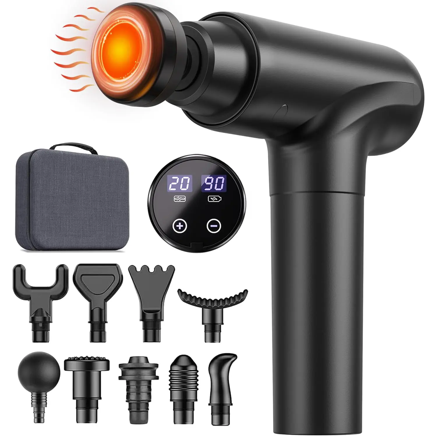 Cotsoco Muscle Massage Gun with Heat, Deep Tissue Back Massager with LED Display, 20 Speeds Portable Electric Massage Device Comfort, Gift for Women & Men