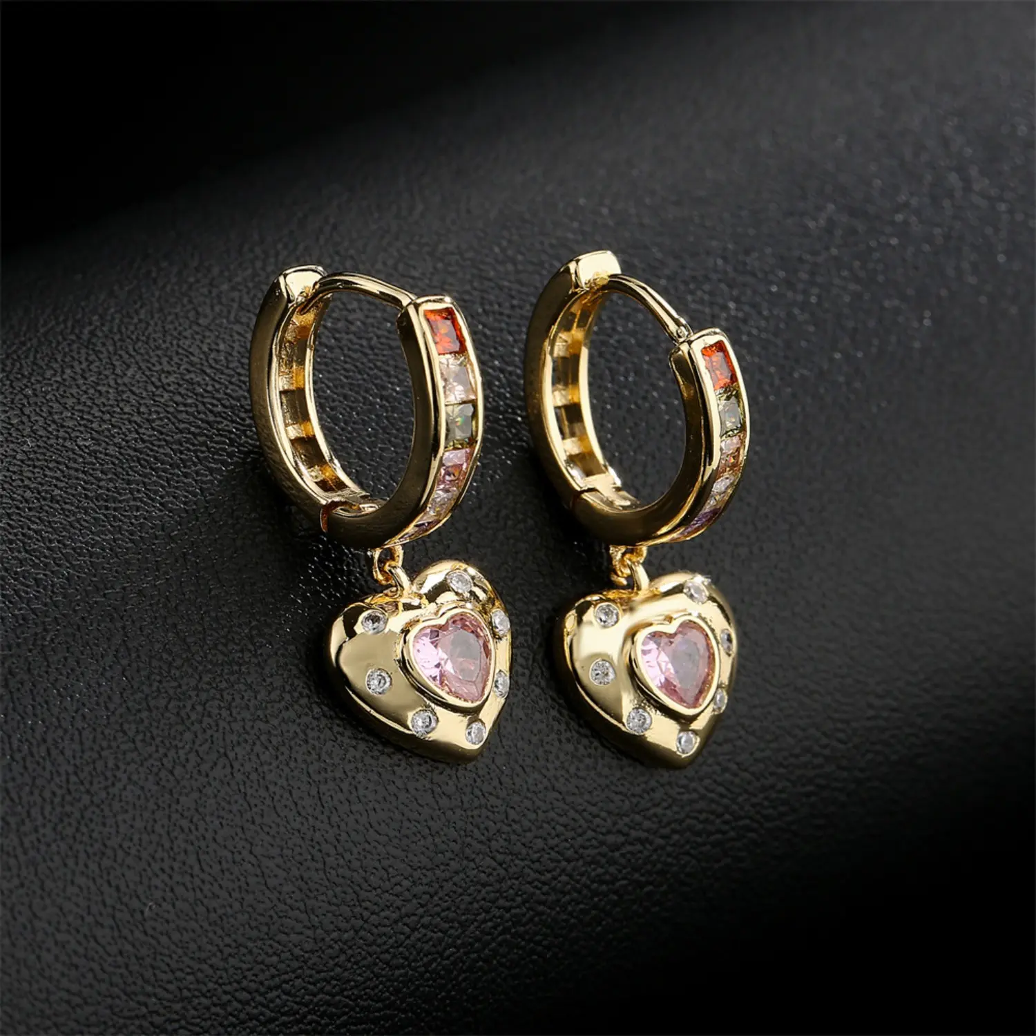 Women's Light Gold Heart-Shaped Hoop Earrings - Elegant Unique Sports & Outdoor Accessory for Schoolgirls, Christmas Gifts Idea, Female Accessory