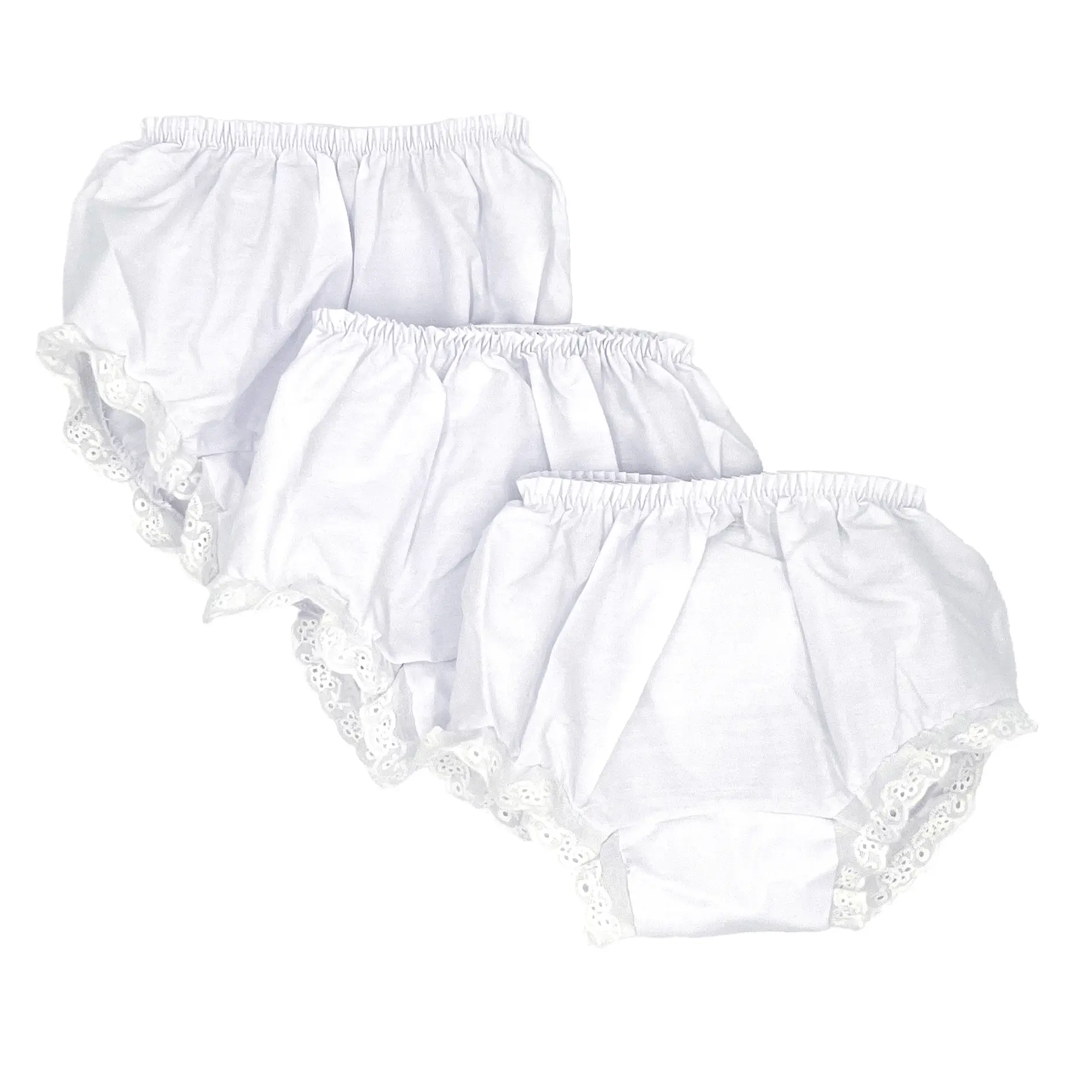 Embroider This! Baby Girls Lace Trim Bloomers Double Seat Diaper Covers - 3 Pack