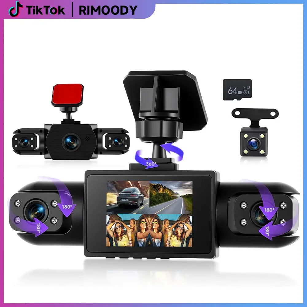 RIMOODY 4-Channel Multi-Camera Dashcam - Front/Rear/Inside Lenses, 2-Inch Touch Screen, 1080P Resolution, 24/7 Recording, 64GB TF Card, Rotatable Design, Universal Vehicle Fit, Car Accessories, Driving Safety Auto Electronics, Father's Day Gift, Cam, Vehi