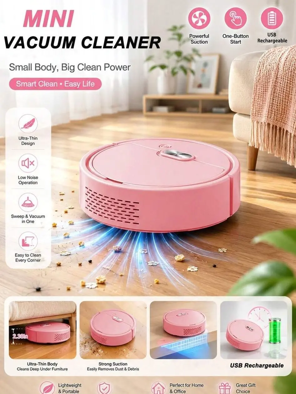 Vacuum Cleaner Combines Ultra-Thin Design With Sweeping, Suction, Mini Automatic USB Charging Smart Sweeping Robot For Wooden Flooring , Hard Floors And Daily Cleaning Suitable For Pet Hair Household Dusting Cleaner