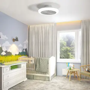 Smart Bluetooth Bladeless Ceiling Fan With Light Strip Remote Control. Modern Integrated Led Lighting Suitable For Low Ceiling Bedrooms/Living Rooms (Ultra-Thin 18-Inch).