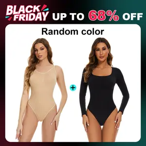 GQF Long Sleeve Bodysuits for Women Square Neck Bodysuit 675 [comfort shaping sculpting confidence-boosting belly-control bodysuit and shapewear]