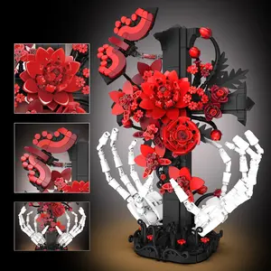 901pcs Dark Rose Cross Puzzle Decor, Movable Skull Hand & Butterfly, Preserved Flower Gothic Desk Decoration Gift for Ages 8+