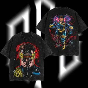 Superstyle Scott "Cyclops" Summers The Mutants X-Force MCU Comic Edition Double Printed Oversize Lightweight Acid Washed Tee Hoodie Sweater TV Series Graphic Design Top Cotton Streetwear Comic Superheroes T-Shirt Clothes Menswear Womenswear