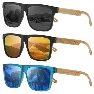 3PC Wood Grain Retro Anti-UV Sunglasses with Polarized Wrap Around Lenses Spring Temples Trendy European American Fashion 626