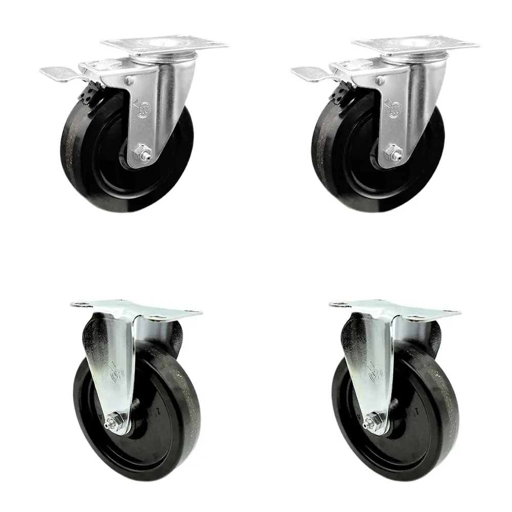 212 MAIN Heavy-Duty Lockable Swivel Casters with Phenolic Top Plate, 5 in. Black Furniture Moving Wheels, Set of 4 (SCC-TTL20S514-PHS-2-R-2), Furniture Moving Wheel, Lockable Wheels