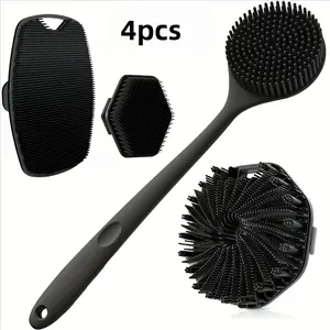 3-Piece Soft Silicone Bath Brush Set, Body Back Scrubber, Non-Slip Handle, Easy Clean & Rinse, Perfect for Shower Use, Bathroom Accessories