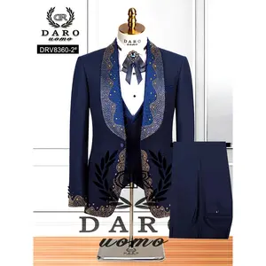 Elegant Men's 3-Piece Suit with Diamond Accents - Includes Blazer, Vest, and Pants, Suitable for Parties and Formal Events