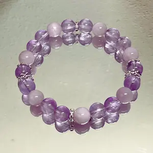 AAA+ Amethyst & Kunzite|8mm Purple Stretchable Beaded Gemstone Bracelet|Healing Crystal|Heart Chakra|February Birthstone