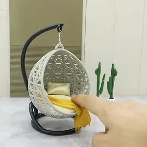 1:30 Scale DIY Dollhouse Swing Chair, Miniature Resin Hanging Basket with Plaid Design & Cushion, Perfect for Model Making