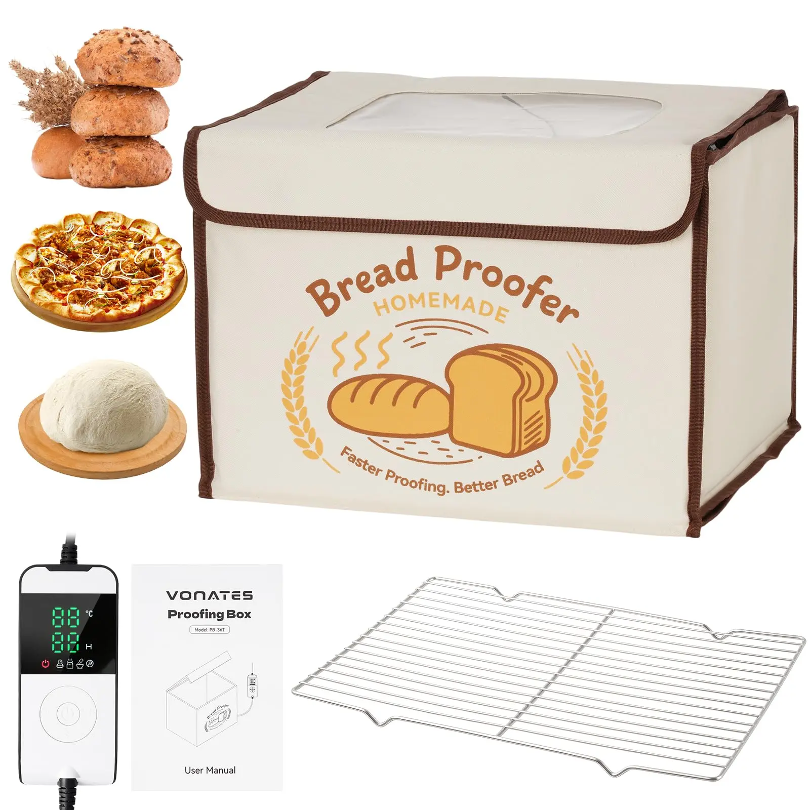 Folding Bread Proofing Box with Temp Control (50-113℉) & 48H Timer, Sourdough Proofer Box with Stainless Steel Rack, Preset Modes Dough Proofer Box for Sourdough, Making Bread, Yogurt, Pizza, Kombucha