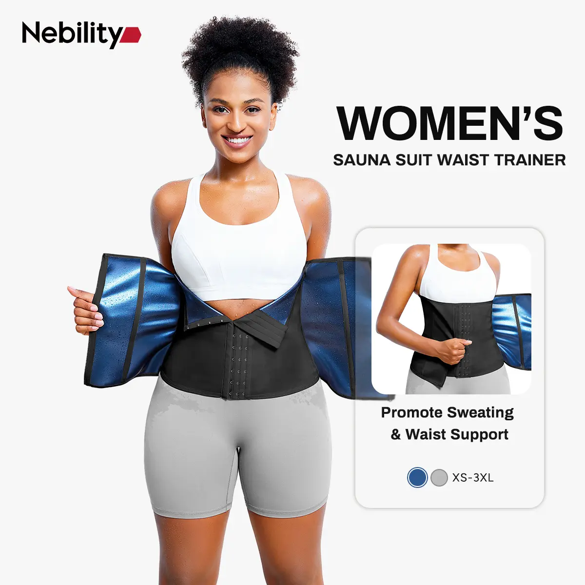 Nebility Women's Waist Trainer Corset with Zipper, Sweat Trimmer Belt for Workout, Tummy Control Compression Body Shapewear, Waist Trainers, Sweat Waist Trainer