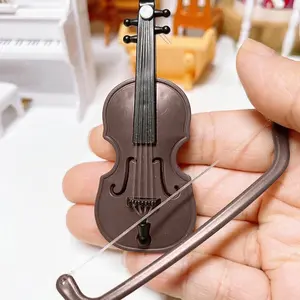 Miniature Violin with Bow, Mini Musical Instrument for Decoration and Collectors, Music Accessories for Home Decor Ornaments