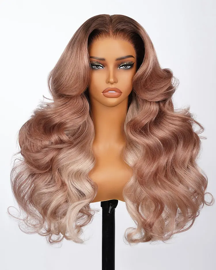 Arabella Rosy Pink Ombre Blonde 200% Density 6x5 Glueless Lace Closure Wig Loose Body Wave/Straight 100% Human Hair Wig
