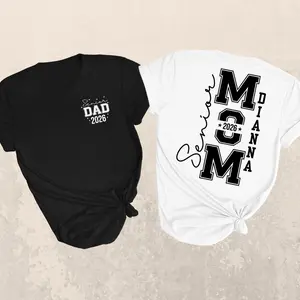 Custom senior mom and dad 2026 graduation shirt, personalized name varsity style tee for parents, soft cotton class of 2026 t-shirt for ceremonies, comfortable matching family tshirt for high school and college events