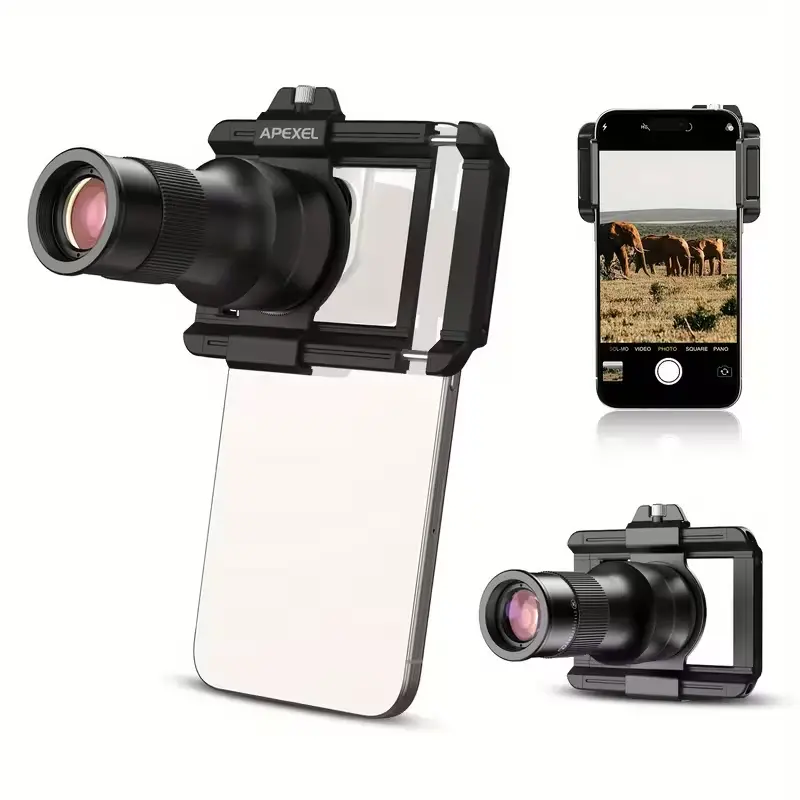 Apexel 2-in-1 Smartphone Telephoto & Macro Lens Kit 6X & 15cm Lenses for Apple & Android DSLR-quality Imaging Ultra-portable 134g Travel Gadgets for Concerts Fishing & Wildlife Viewing