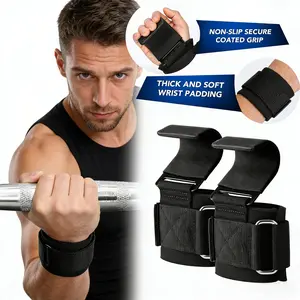 SPORTIC Lifting Hooks & Wrist Straps Set 1000LB Capacity with Anti-Slip Grip Adjustable Wrist Wraps for Deadlifts Powerlifting CrossFit Strength Training Gym Gear for Men & Women - Fitness Accessories