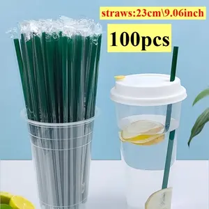 Slender green drinking straw - Ultra thick 0.6 cm wide x 23 cm/9 inch heat-resistant straw suitable for hot milk tea, cocoa, and milkshakes | Food grade PP material single independent packaging not easy to collapse