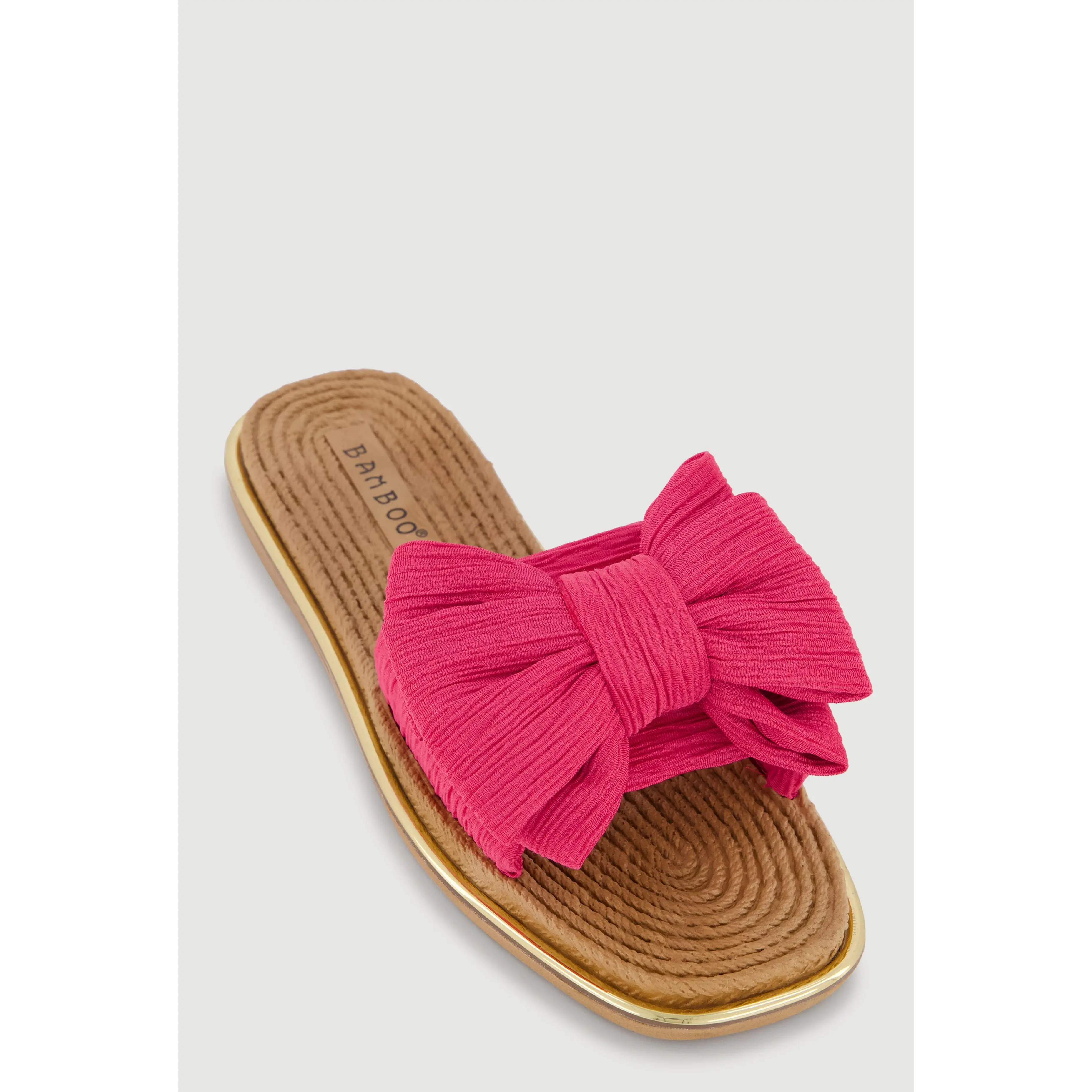 Double Bow Band Espadrille Slide Sandals