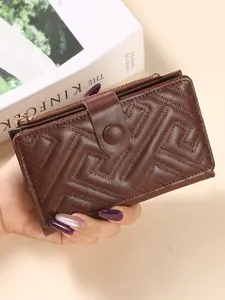 Quilted Leather Short Wallet for Women, Stylish Wallet - Compact Bifold Card Holder with Zipper Pocket, Classic Geometric Embossed Design, Soft PU Leather, Multiple Card Slots, Ideal for Cash, Coins & Cards, for Daily Use & Gifting