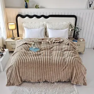 1pc Large Faux Bunny Fur Blanket - 300gsm Plush All-Season Use Luxury Bedspread & Throw, Blush Pink Easy-Care Fabric, Unisex Contemporary Style, Ultra-Soft Solid Bedding (Multiple Sizes) for Home, Gifting