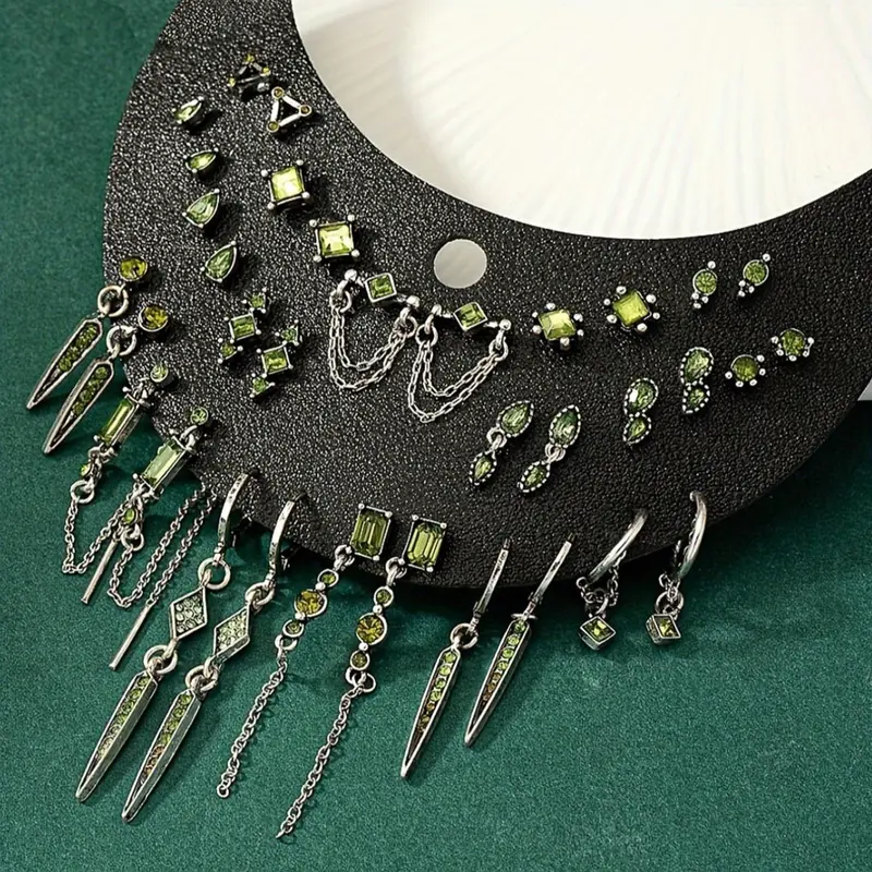Vintage Punk Style Rhinestone & Chain Decor Earrings Set, Fashion Jewelry for Party, Daily Clothing Decor, Trendy All-match & Exquisite Jewelry for Birthday Gift