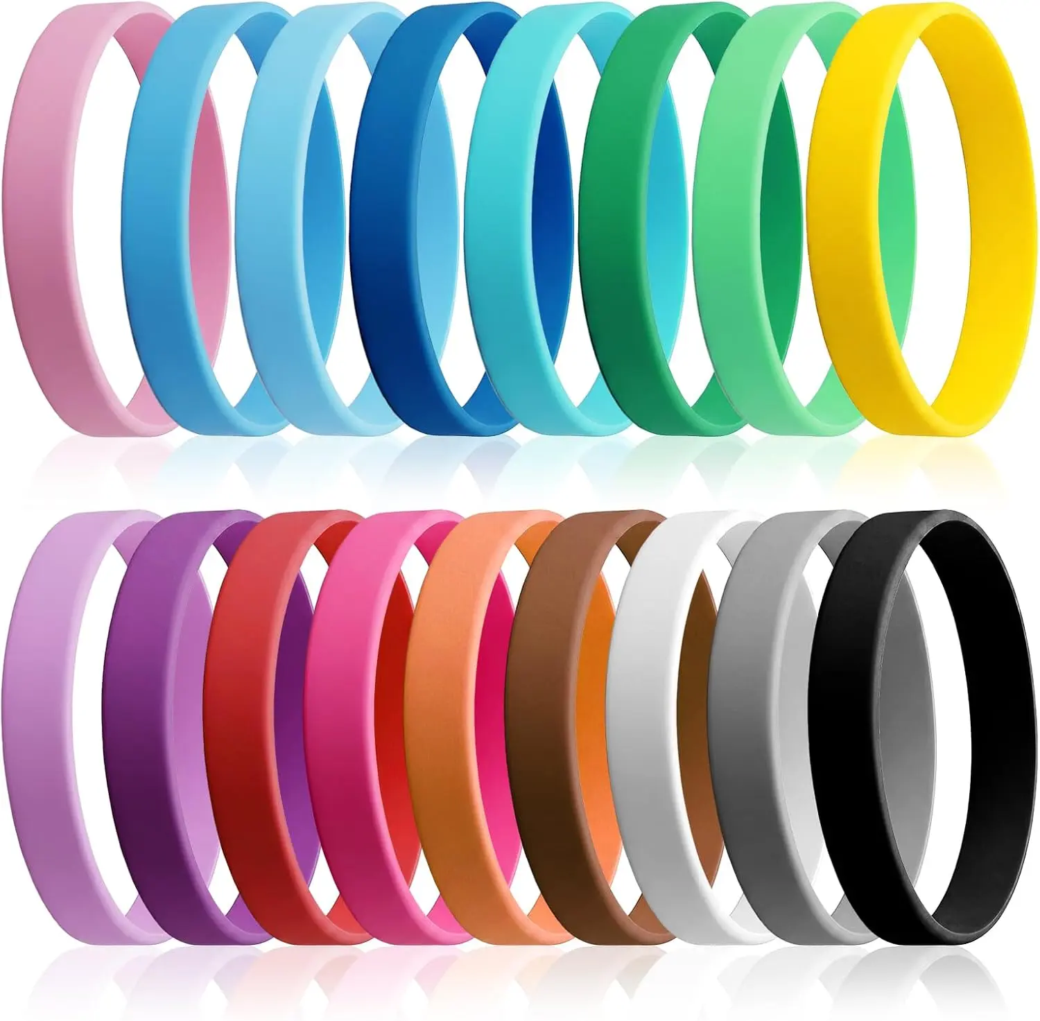 17Pcs Silicone Wrist Bands, 17 Color Rubber Bracelet Elastics Bracelets Kit for Women & Men Sports, Game, Party Favors, Cup Markers